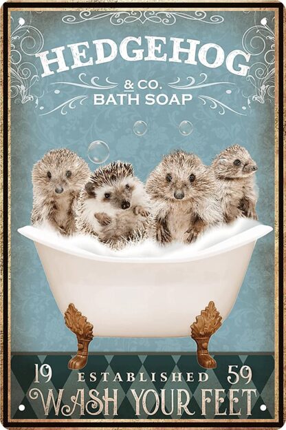 8x12 inch Funny Hedgehog Decor Vintage Bathroom and Bathtub Metal Tin Sign