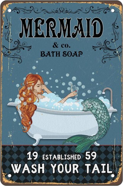 8x12 inch Co. Bath Soap Wash Your Tail Vintage Metal Tin Sign