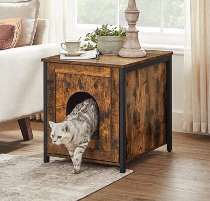 Brown Cat Litter Box Furniture, Hidden Litter Box Enclosure Cabinet