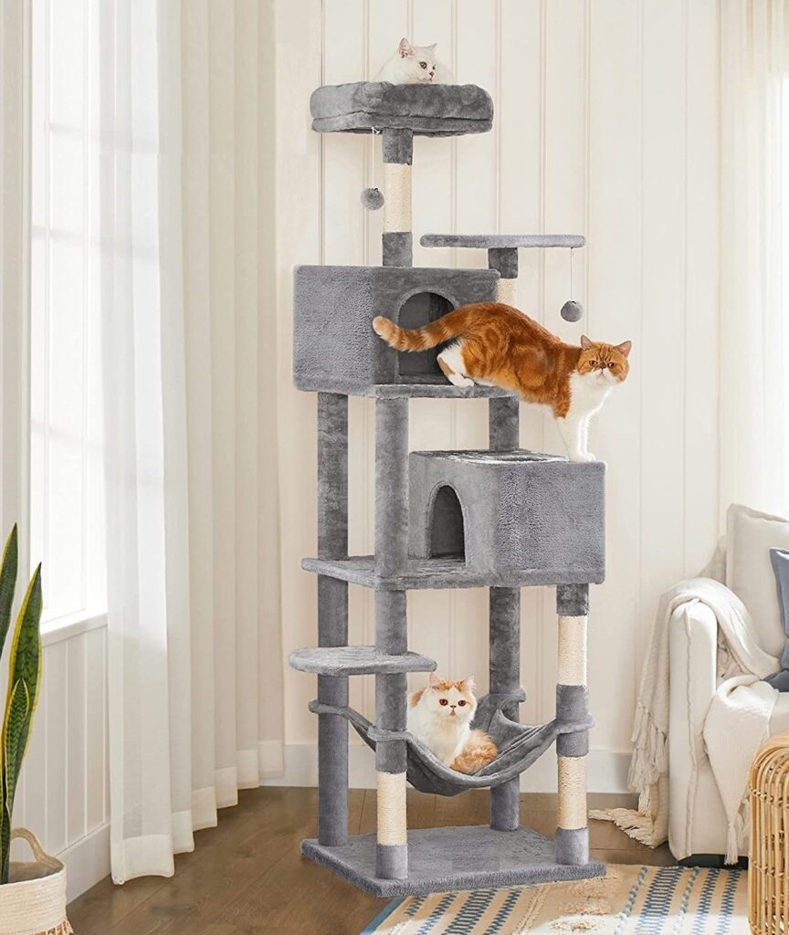 Light Gray Cat Tree, 75.2-Inch Tall Cat Tower with Scratching Posts ...