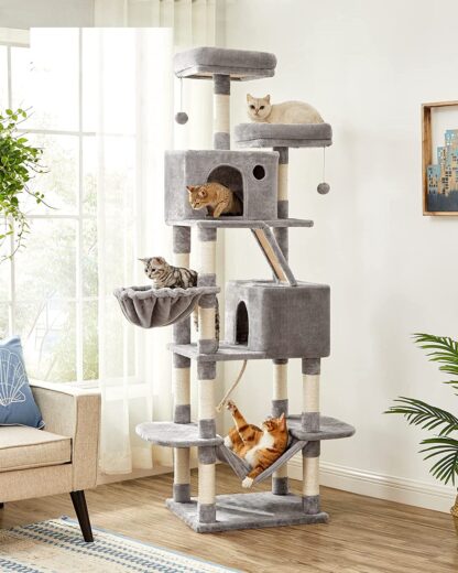 Light Gray Cat Tree, 81.1-Inch Large Cat Tower with 13 Scratching Posts