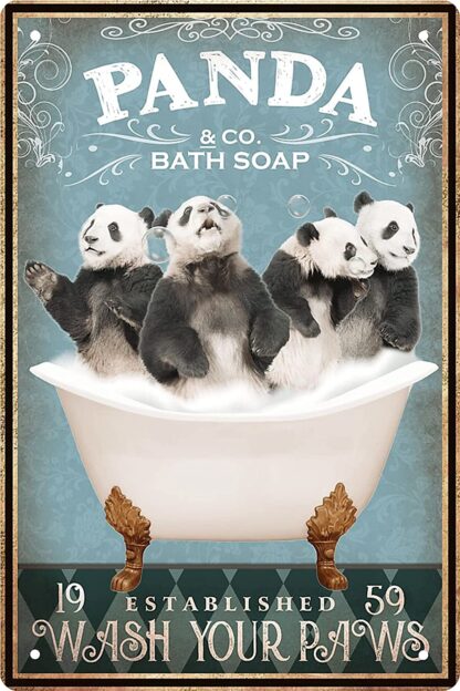 8x12 inch Funny Panda Decor Vintage Bathroom and Bathtub Metal Tin Sign