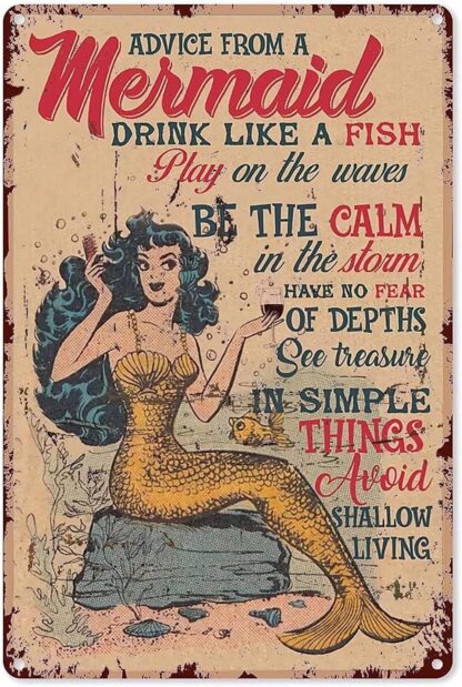 8x12 inch Mermaid Vintage Metal Tin Signs Drink Like A Fish Play On The Waves Funny