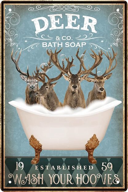 8x12 inch Funny Eeer Decor Vintage Bathroom and Bathtub Metal Tin Sign