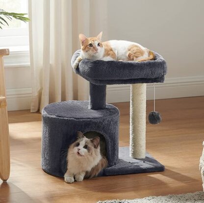 Smoky Grey Cat Tree with Sisal-Covered Scratching Posts