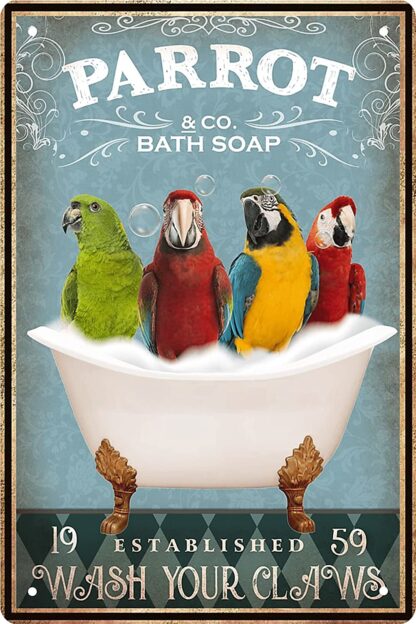 8x12 inch Funny Parrot Decor Vintage Bathroom and Bathtub Metal Tin Sign