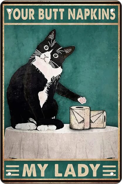 8x12 inch Funny Black Cat Decor Gothic Medieval Tuxedo Cat Wall Cat