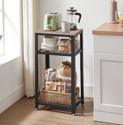 Greige + Black Bryce Side Table, End Telephone Table with 2 Mesh Shelves