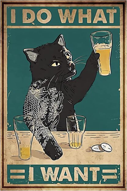 8x12 inch Vintage Tin Sign Coffee Cats Black Cat Metal Poster