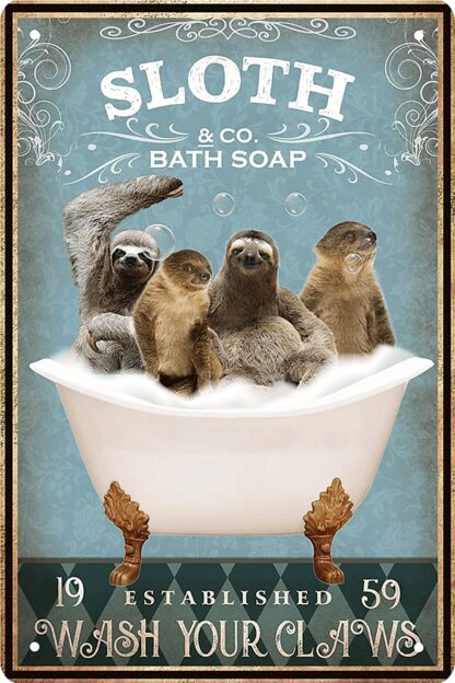 8x12 inch Funny Sloth Decor Vintage Bathroom and Bathtub Metal Tin Sign