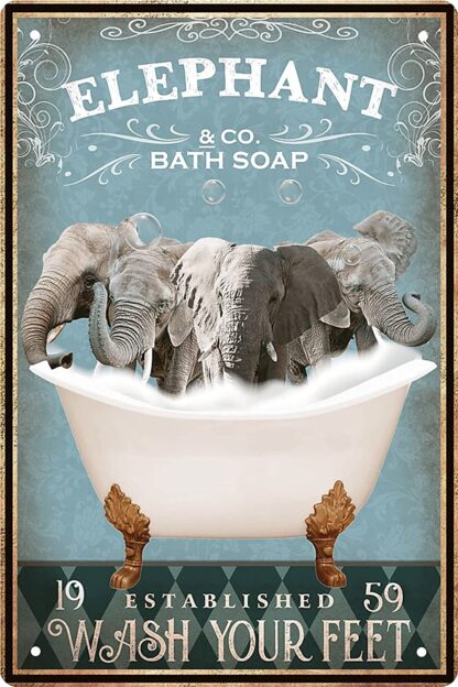 8x12 inch Funny Elephant Decor Vintage Bathroom and Bathtub Metal Tin Sign