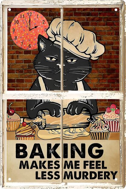 8x12 inch Black Cat Kitchen Decor Bake Lovers Retro Metal Tin Sign