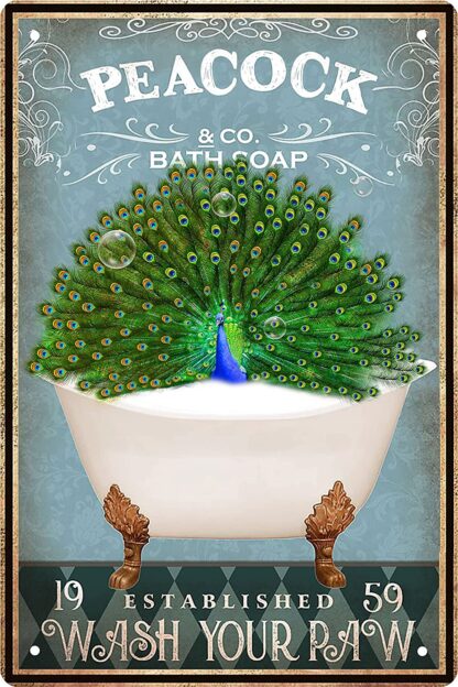 8x12 inch Funny Peacock Decor Vintage Bathroom and Bathtub Metal Tin Sign