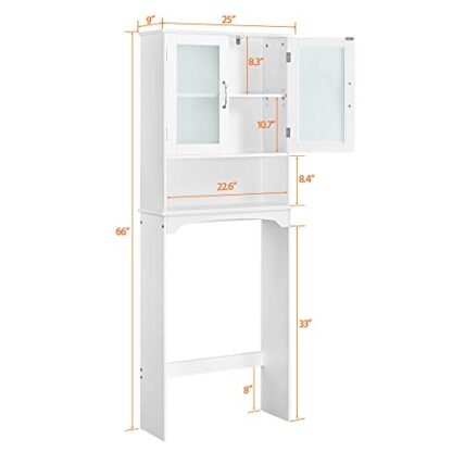 White Over The Toilet Storage Cabinet with Double Tempered Glass Doors - Image 7