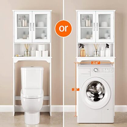 White Over The Toilet Storage Cabinet with Double Tempered Glass Doors - Image 8