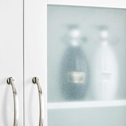 White Over The Toilet Storage Cabinet with Double Tempered Glass Doors - Image 3