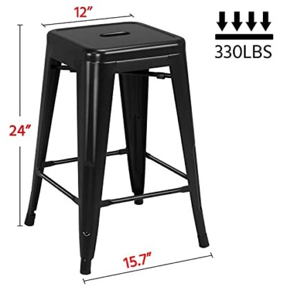 24 inch Set of 4 Black Counter Height Metal Bar Stools - Image 7