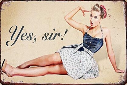 8x12 inch Vintage Metal Tin Sign Yes Sir Pin Up Girl War Sexy Army Girl