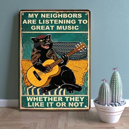 generic Funny Cat Guitar Metal Signs Vintage Rock Music Wall Decor Man Cave Tin Sign Gym Pool Bar Bathroom Yard Garage Signs, My Neighbors Are Li - Image 6