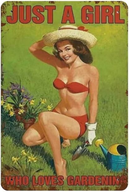 8x12 inch Metal Tin Sign WHO LOVES GARDENING Pinup Girl Sexy Girl