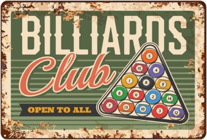 8x12 inch Billiards Pool Snooker Club Tin Sign