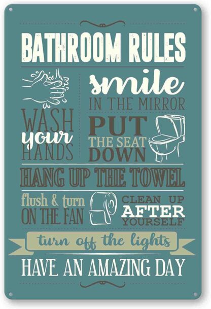 8x12 inch Funny Bathroom Rule Signs Decor - Toilet Rules Signs For Bathroom