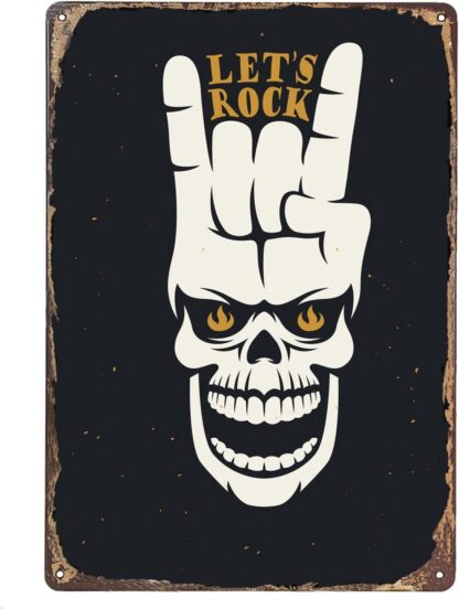 8x12 inch Let's Rock Music Wall Art Guitar Painting Metal Sign