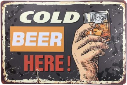 8x12 inch Vintage Style Tin Sign - COLD BEER HERE!