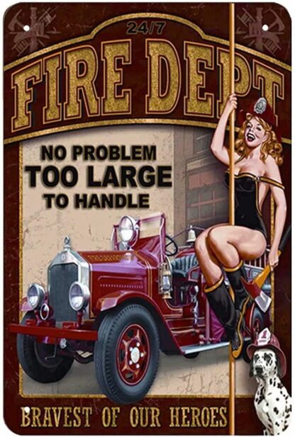 8x12 inch Fire Dept Sexy Beauty Pinup Girl Retro Tin Sign