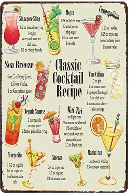 8x12 inch Tin Sign Classic Cocktail Recipe Metal Poster