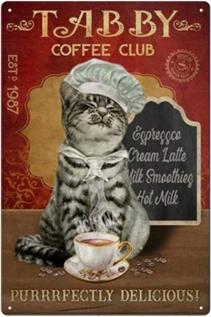 8x12 inch Coffee Cat Vintage Metal Tin Sign Home Kitchen