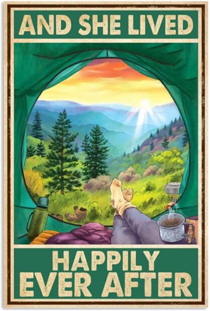 8x12 inch Camping in Forest and She Lived Happily Ever After Metal tin Signs