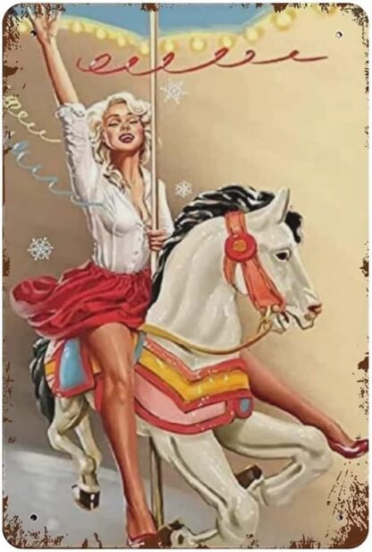 8x12 inch Metal Tin Sign Merry-go-round Girl Pinup Girl Sexy Girl