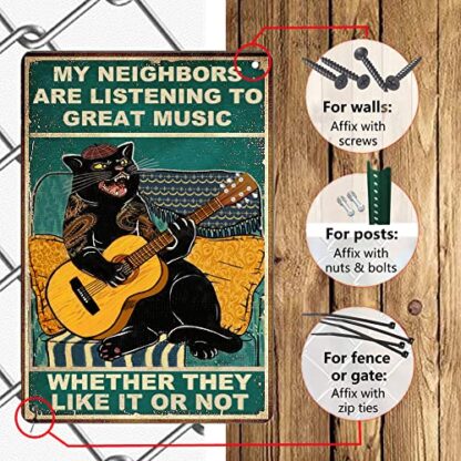 generic Funny Cat Guitar Metal Signs Vintage Rock Music Wall Decor Man Cave Tin Sign Gym Pool Bar Bathroom Yard Garage Signs, My Neighbors Are Li - Image 7