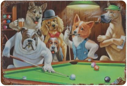 8x12 inch Dogs Theme Metal Sign Dogs Playing Pool Dogs Lovers Tin Sign