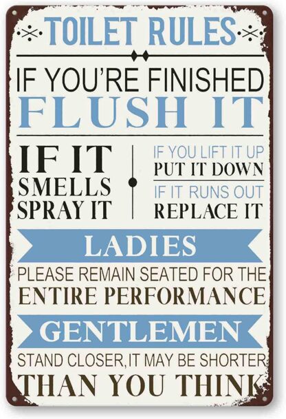 8x12 inch Funny Bathroom Rule Signs Decor - Toilet Rules Signs For Bathroom