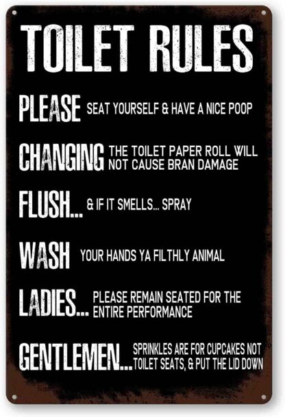 8x12 inch Funny Bathroom Rule Signs Decor - Toilet Rules Signs For Bathroom