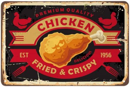 8x12 inch Chicken Tin Sign,Fried Crisp Leg Fast Food Fork Restaurant Delicious