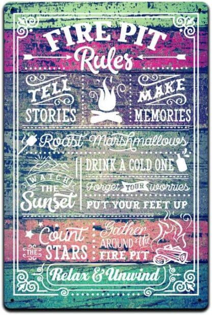 8x12 inch Fire Pit Rules Aluminum Tin Sign