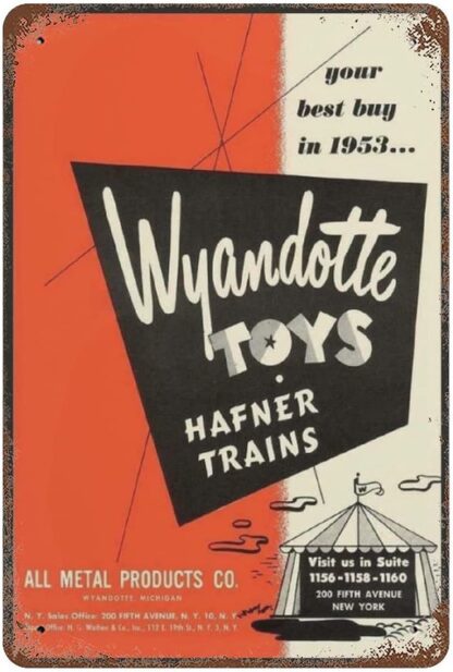 8x12 inch 1953 New York Wyandotte Toys Hafner Trains Metal