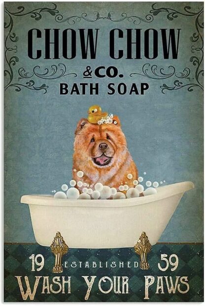 8x12 inch Dog Metal Tin Sign Chow Chow Co. Bath Soap Funny Poster