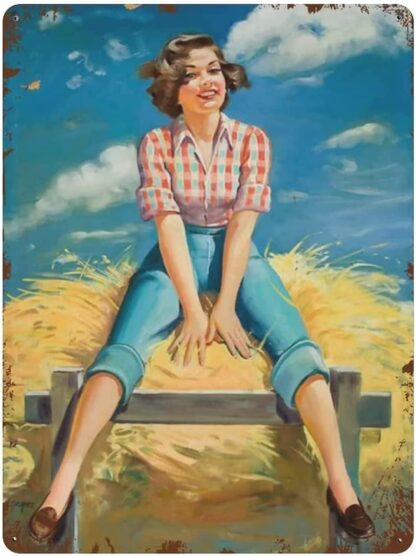 8x12 inch Tin Sign Farm Girl Pinup Girl Sexy Girl Pin up Girl Chic Art