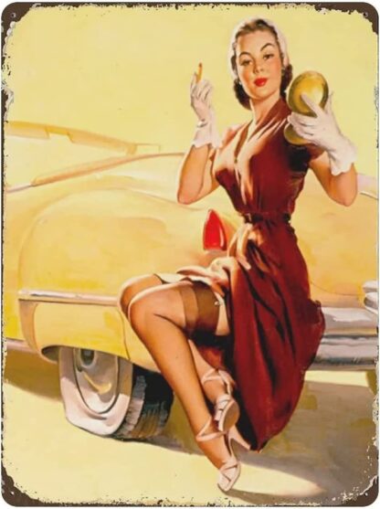 8x12 inch Tin Sign Girl And Car Pinup Girl Sexy Girl Pin up Girl Chic Art