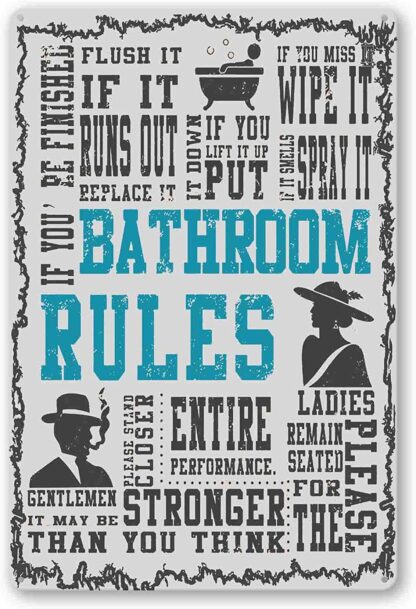 8x12 inch Funny Bathroom Rule Signs Decor - Toilet Rules Signs For Bathroom