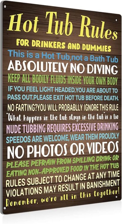 8x12 inch Funny Hot Tub Rules Bathroom Metal Tin Sign