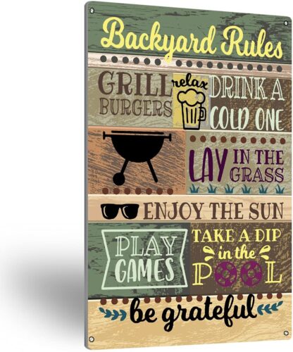 8x12 inch Backyard Rules Metal Tin Sign Wall Art Rutisc Backyard Signs