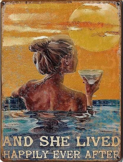 8x12 inch Tin Sign Drinking Swimming Happily Ever After Rustic Wall Decor