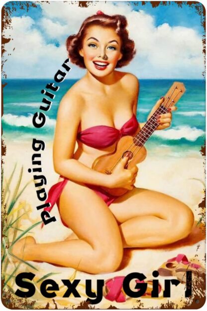 8x12 inch Sexy girl playing guitar Signs Iron Poster Wall Art