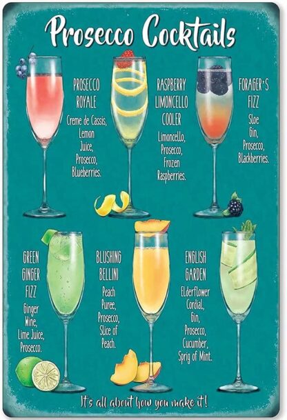 8x12 inch Metal Tin Sign Prosecco Cocktails Metal Poster