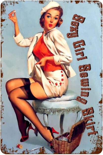 8x12 inch Sexy girl sewing skirt Signs Iron Poster Wall Art